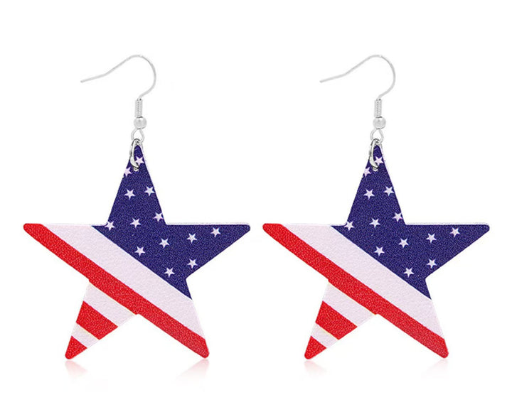 Women's nan teardrop-shaped faux leather earrings with star and stripe print Bowlift