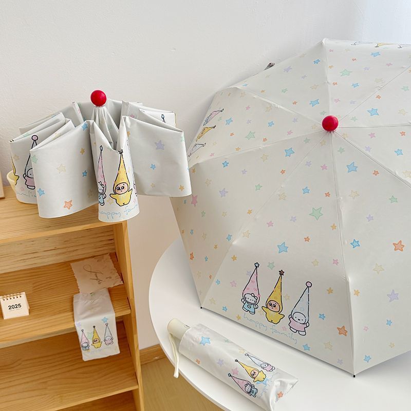 Women's Folding Umbrella with Playful Family Design Bowlift