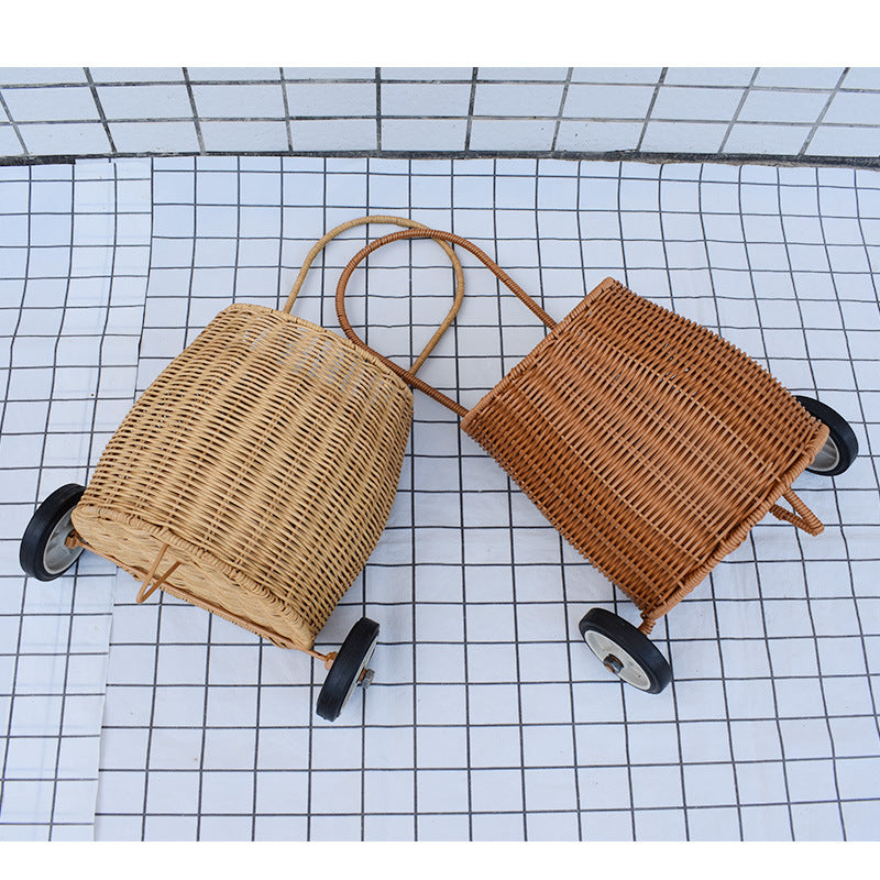 Decorative Woven Rolling Storage Basket Bowlift
