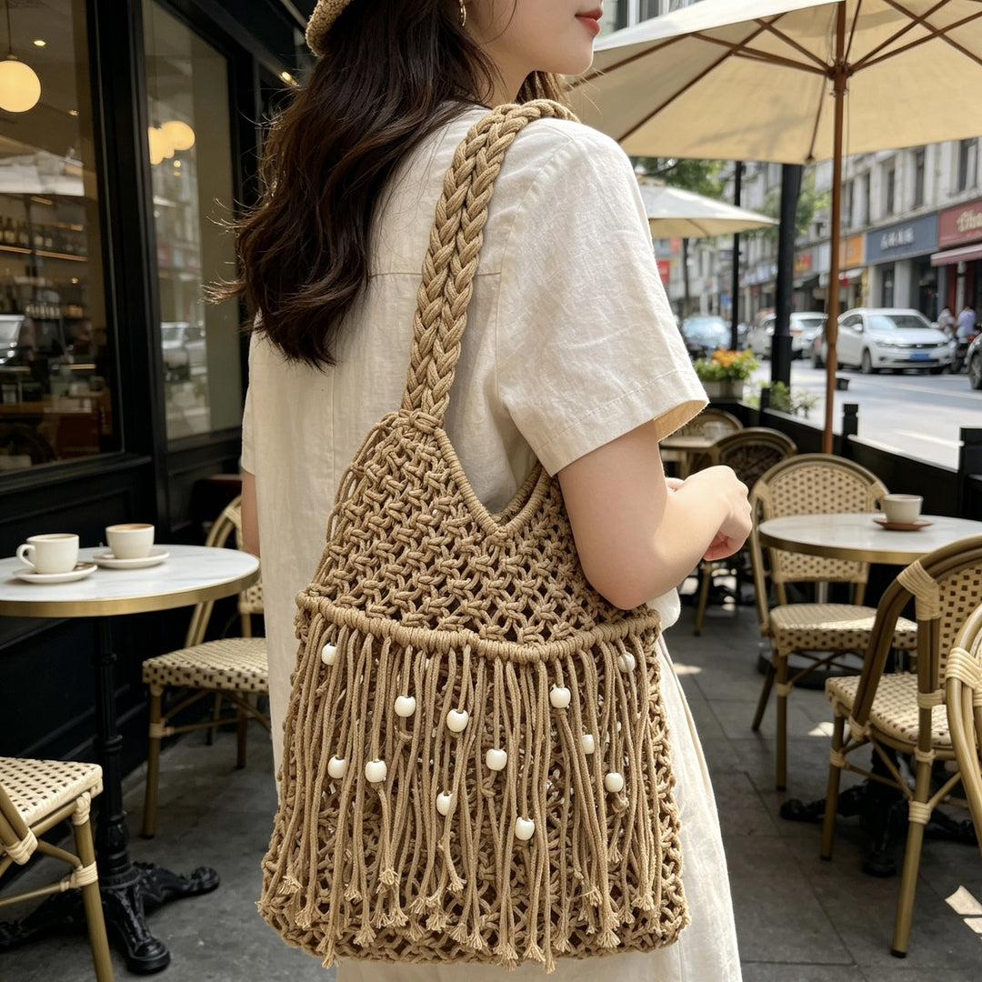 Macrame Crossbody Bag with Tassels Bowlift