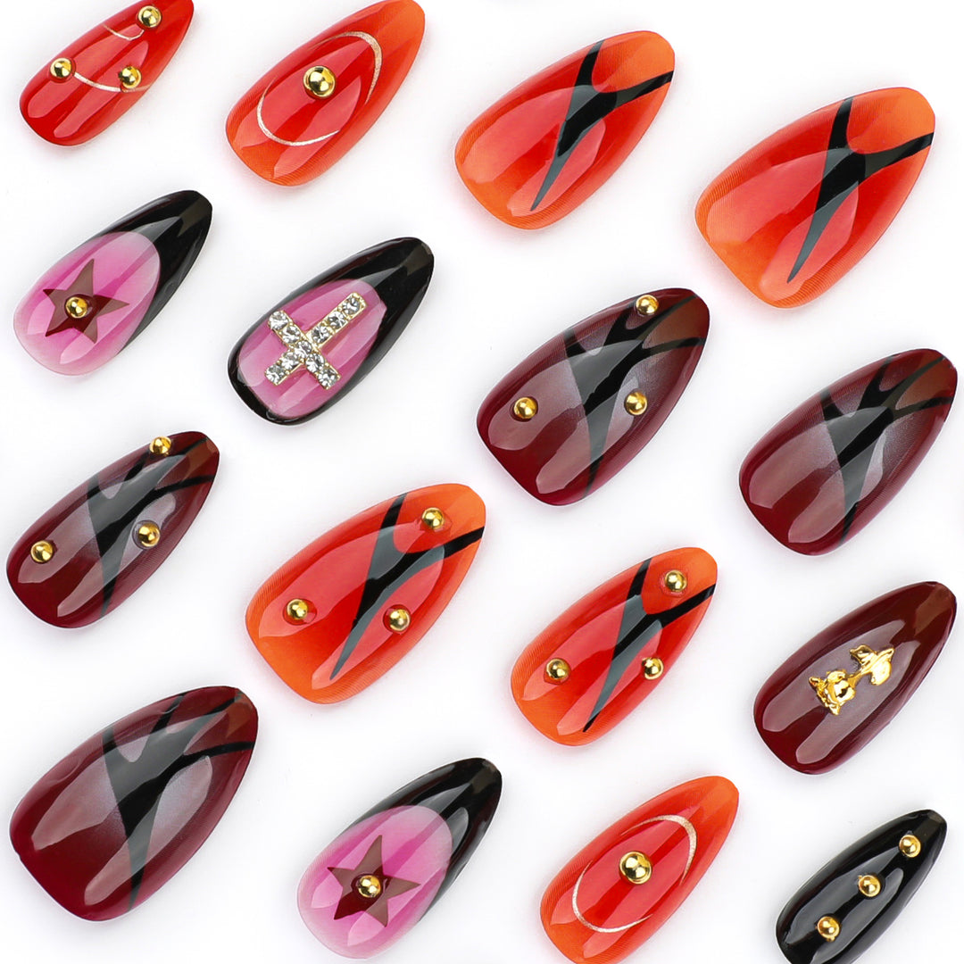 Artistic stiletto nails with creative designs Bowlift