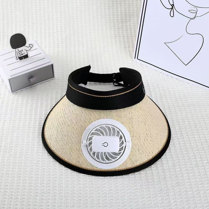 Breathable sun visor with detachable front fan and adjustable neck strap Bowlift