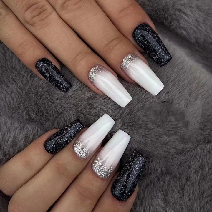 Glamorous artificial nails with glitter and ombre effect Bowlift