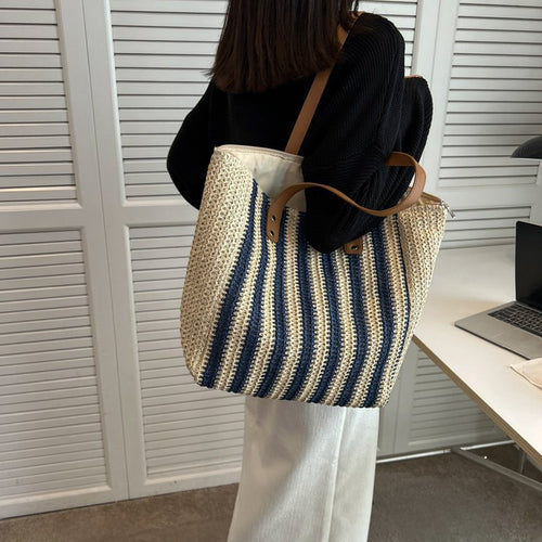 Stylish and Spacious Shopping Bag Made of Refined Straw Mix Bowlift
