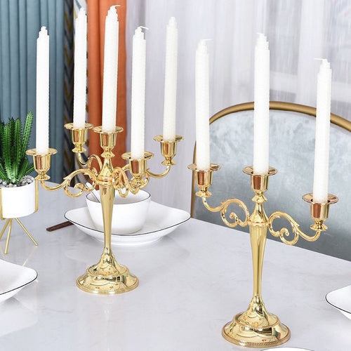 Ornate Gold Five-Arm Metal Candelabra Centerpiece Bowlift