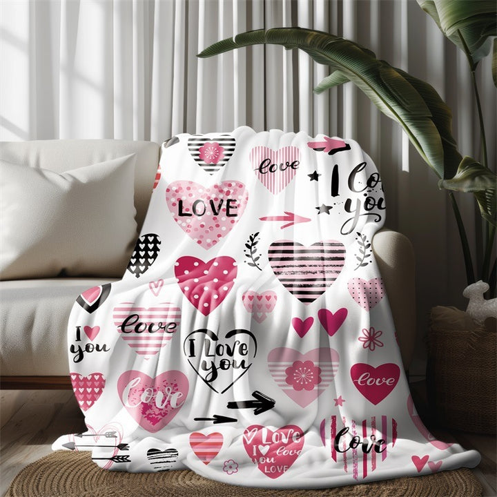 Heart-Themed Cozy Fleece Blanket