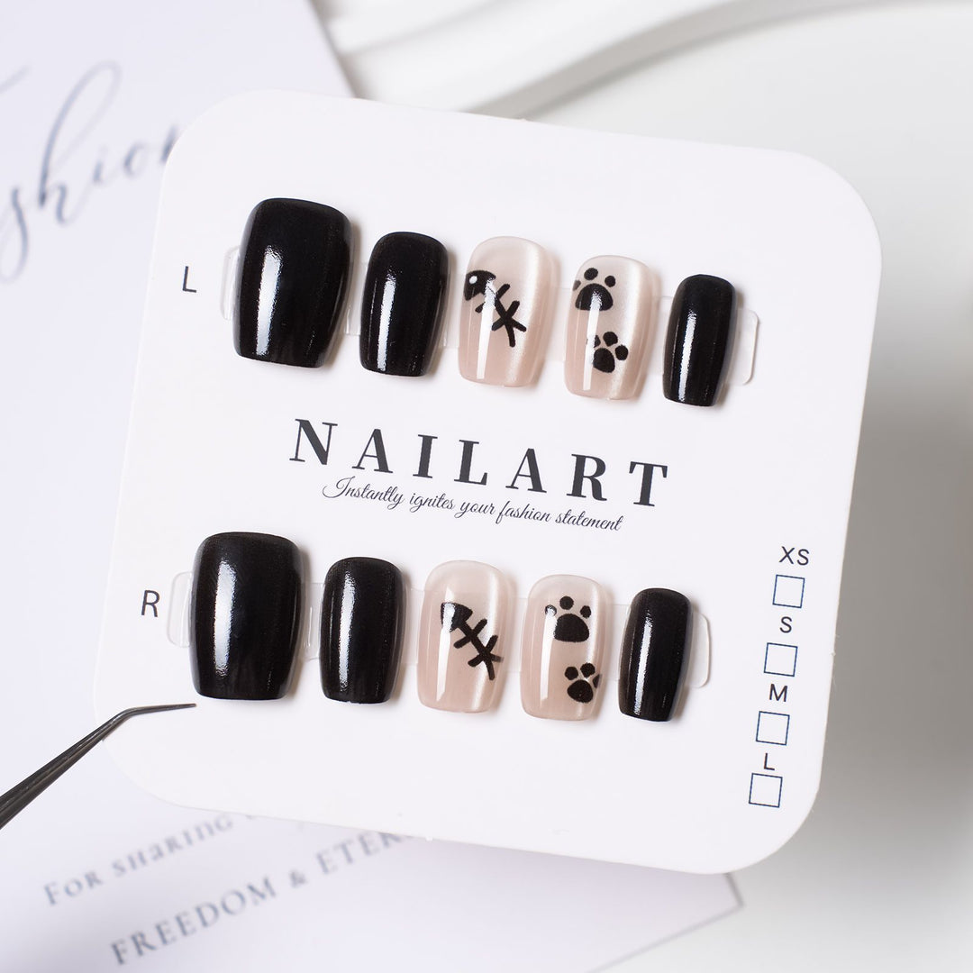Artistic Press-On Nail Set with Cute Character Designs Bowlift