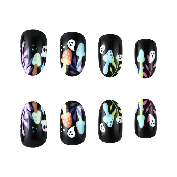 Whimsical Ghost-Themed Press-On Nail Art Bowlift