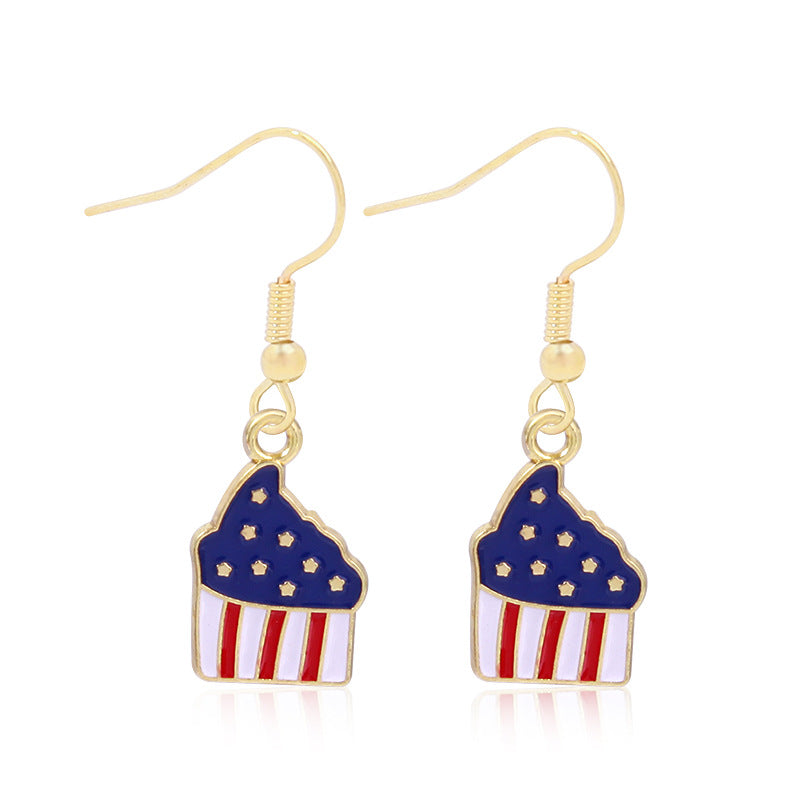 Women's star-shaped enamel earrings with USA flag motif and gold-plated fish Bowlift