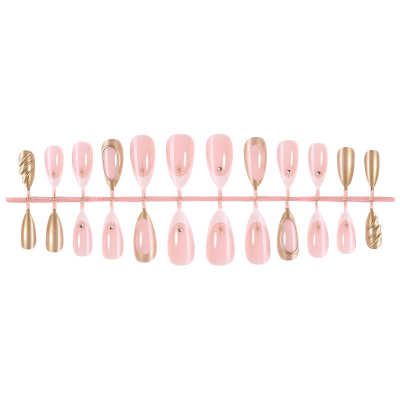 Decorative Press-On Nail Art Set with Premium Gold Accents Bowlift