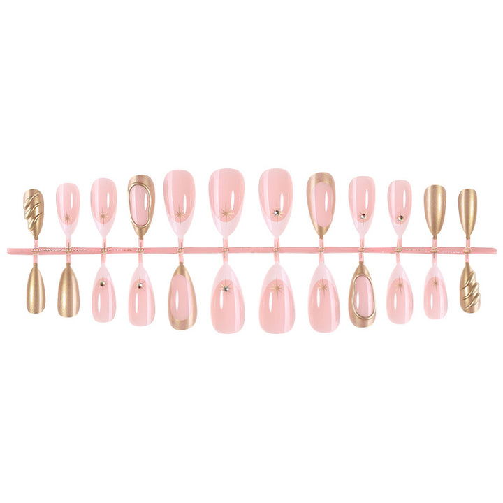 Decorative Press-On Nail Art Set with Premium Gold Accents Bowlift