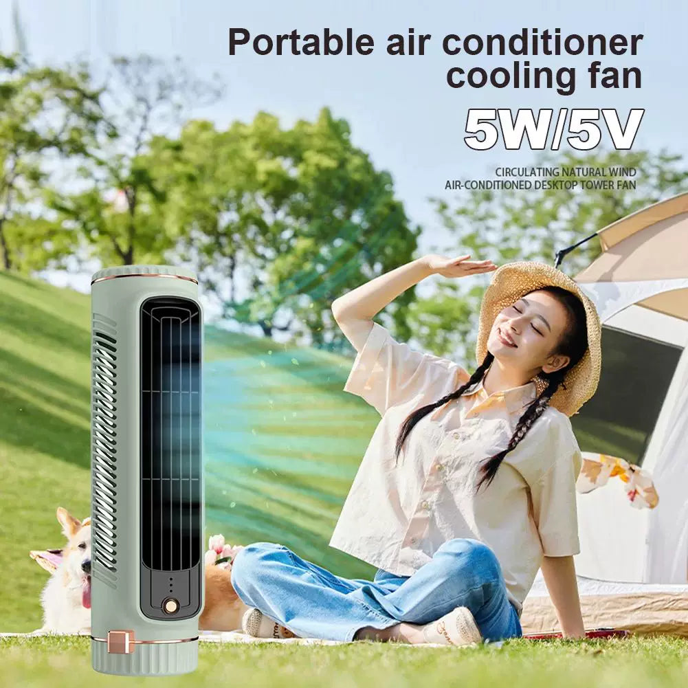 Unisex one size compact vertical desktop breeze tower fan with refillable mini reservoir, USB charging and sticker pack Bowlift