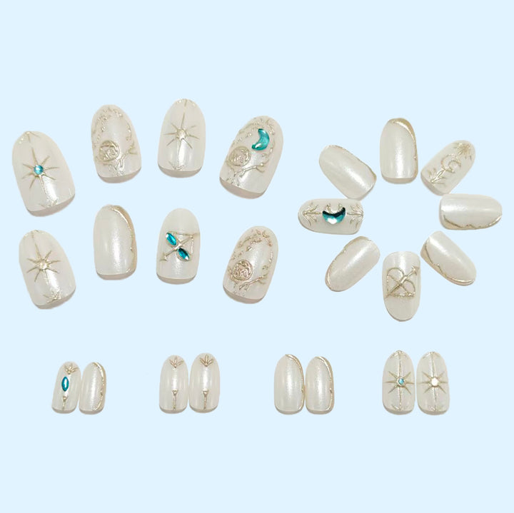Artificial nails with noble glitter accents and symbol motif Bowlift