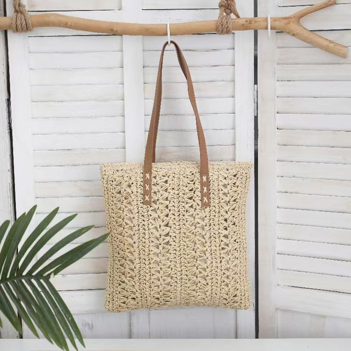Handcrafted jute bag with stylish leather handles Bowlift