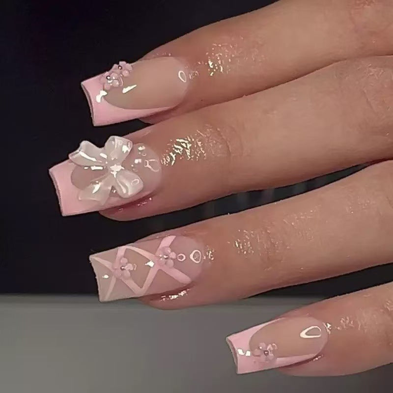 Artificial nail set with filigree 3D flowers and bows Bowlift