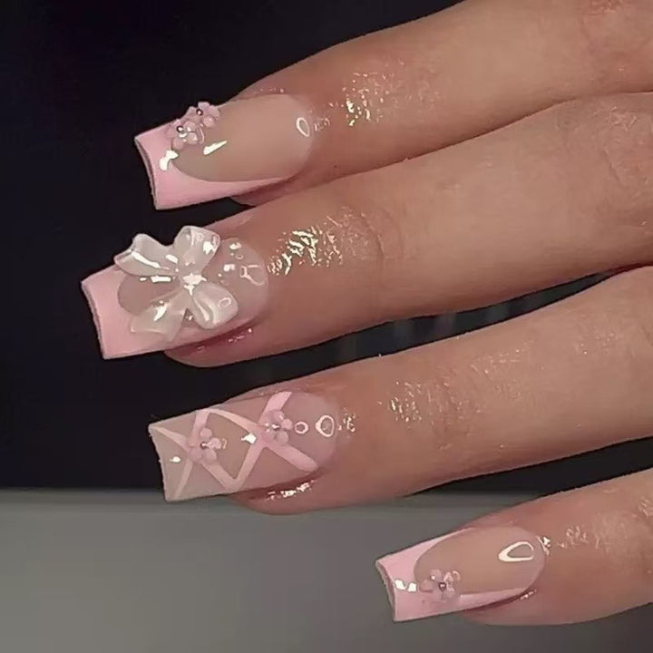 Artificial nail set with filigree 3D flowers and bows Bowlift