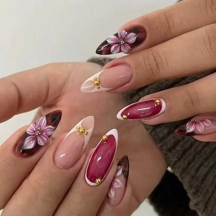 Elegant Artificial Nails with Botanical Designs Bowlift