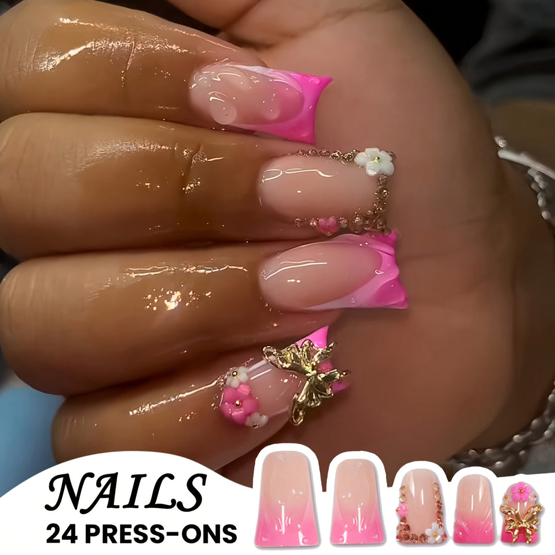 Elegant Floral Press-On Nails Bowlift