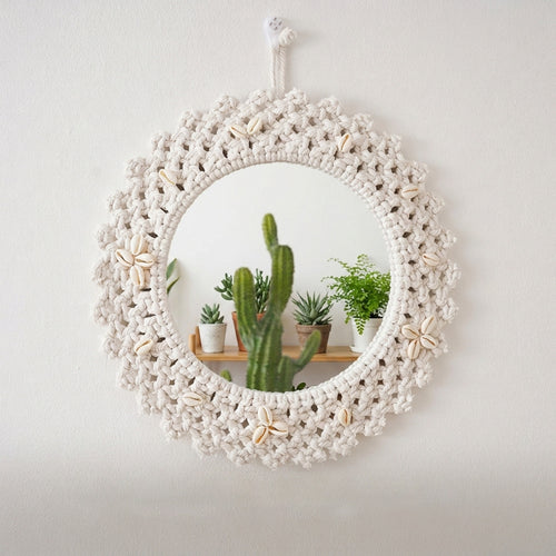 Decorative Macrame Star-Shaped Wall Mirror Bowlift