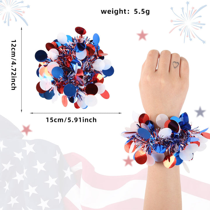 Unisex nan patriotic tinsel pom pom wristband bracelet with star confetti Bowlift
