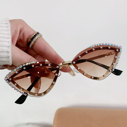 Ladies Cat-Eye Sunglasses with Sparkling Rhinestone Embellishments Bowlift