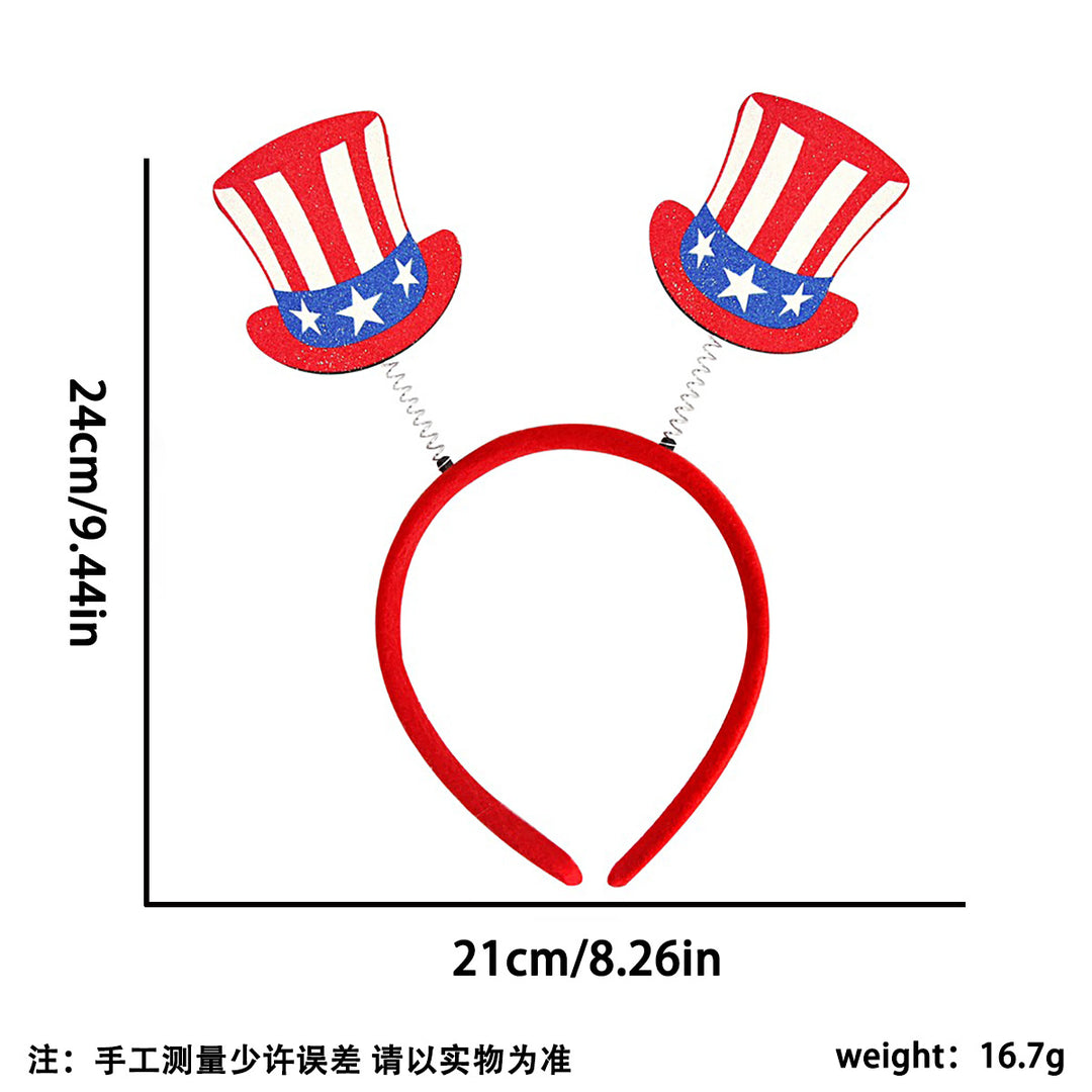 Independence Day patriotic novelty headband with spring-top Uncle Sam hats and glitter accents Bowlift