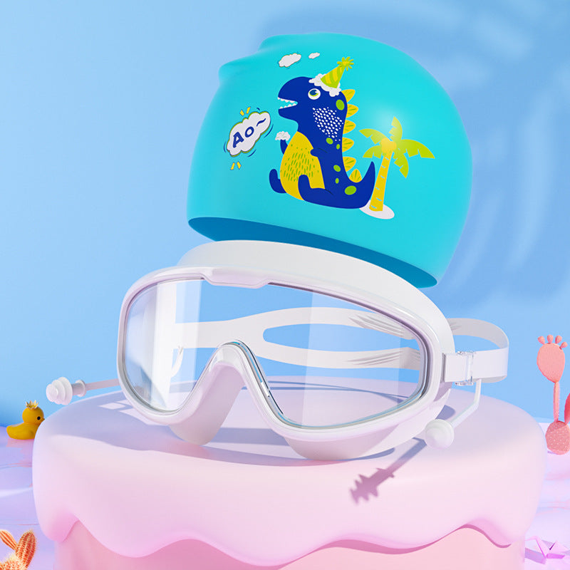 Kids Dinosaur-Themed Swim Mask and Cap Set Bowlift