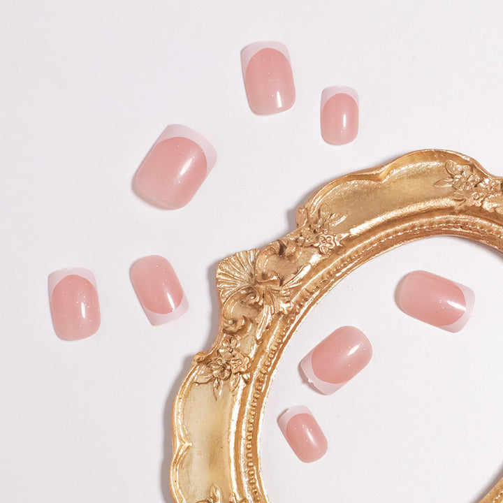 Glossy French Tip Press-On Nails Set Bowlift