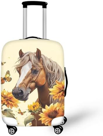 Unisex nano elastic suitcase cover with horse and sunflower motif, stretchable stretch protection for hard shell trolley with zipper Bowlift