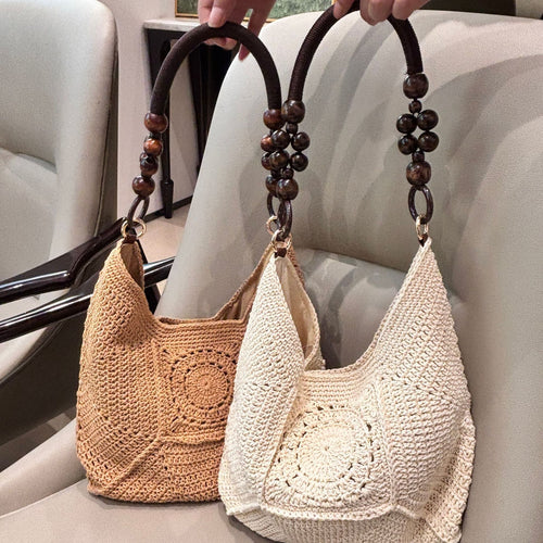 Hand-knotted shoulder bag with wooden handles Bowlift