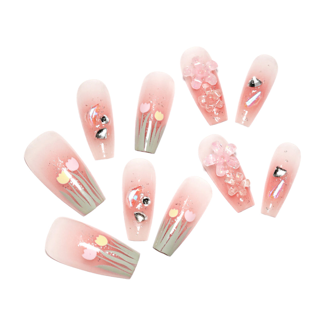 Artistic acrylic nails with floral design Bowlift