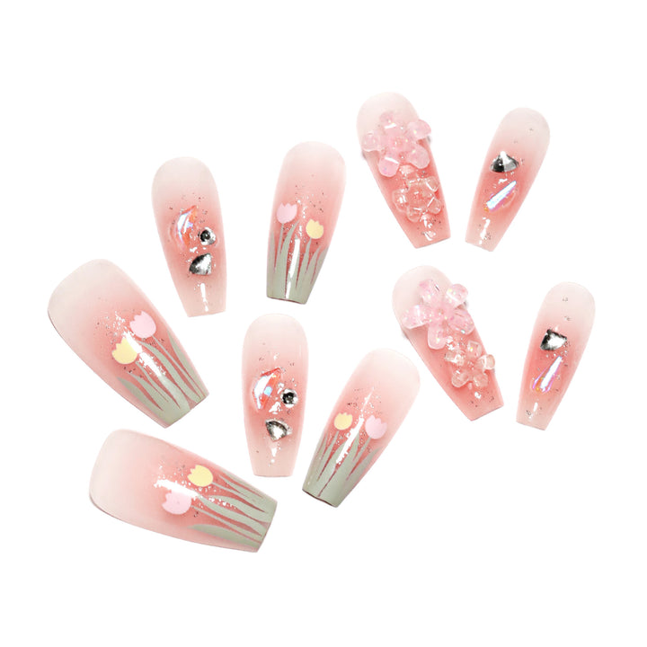 Artistic acrylic nails with floral design Bowlift