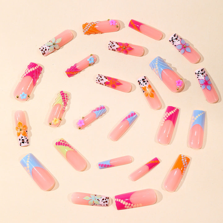 Vibrant Floral 3D Nail Art Extensions Bowlift