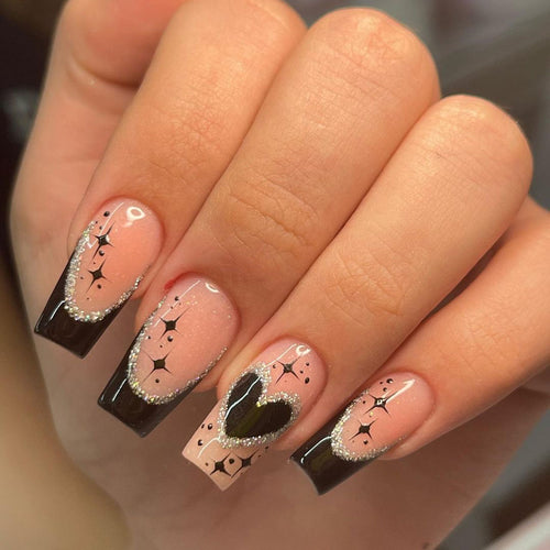 Artful Nail Extensions with Elegant Glitter Details Bowlift