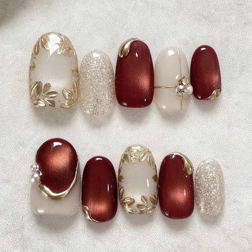 Acrylic nail set with elegant flower and glitter accents Bowlift