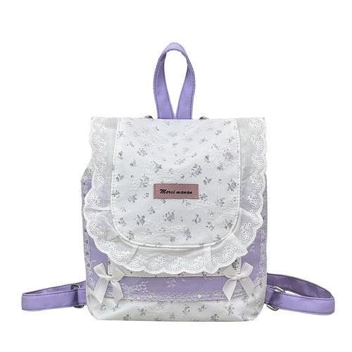 Floral Print Lace-Trimmed Backpack