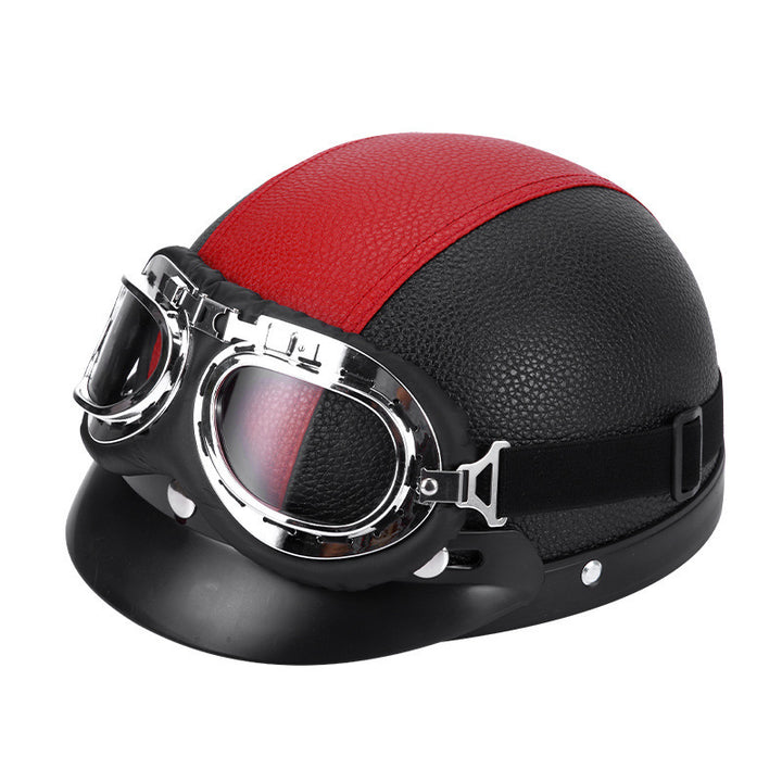Retro open-face motorcycle helmet with detachable aviator goggles Bowlift