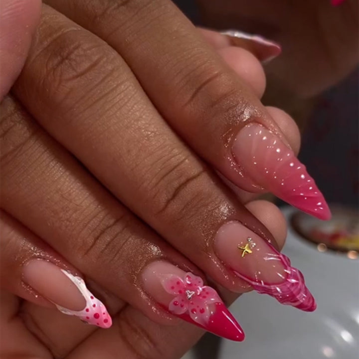 Artful Nail Extensions with Floral Accents Bowlift