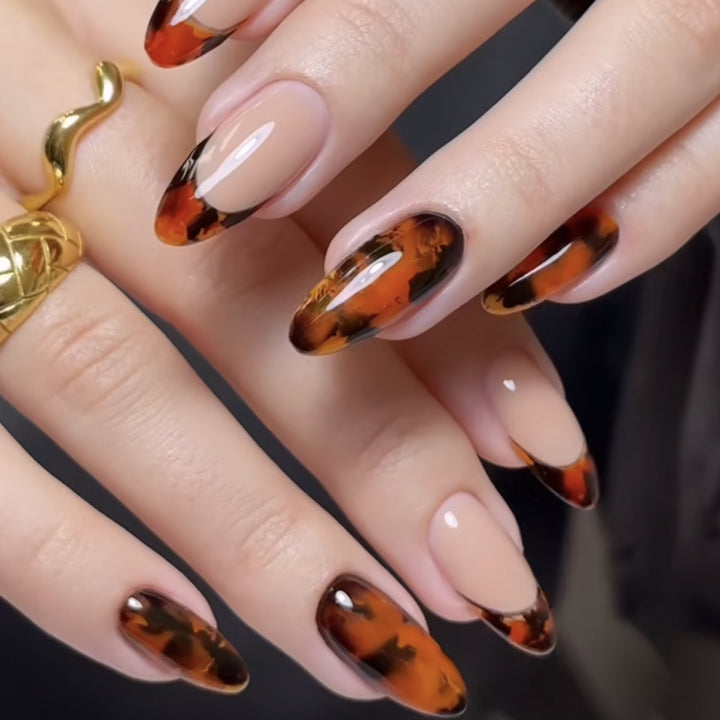 Glossy French Tip Press-On Nails Bowlift