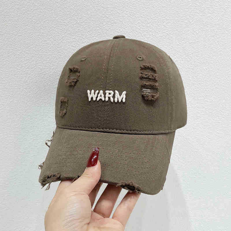 Women's Distressed Cotton Cap with Embroidered Message Bowlift