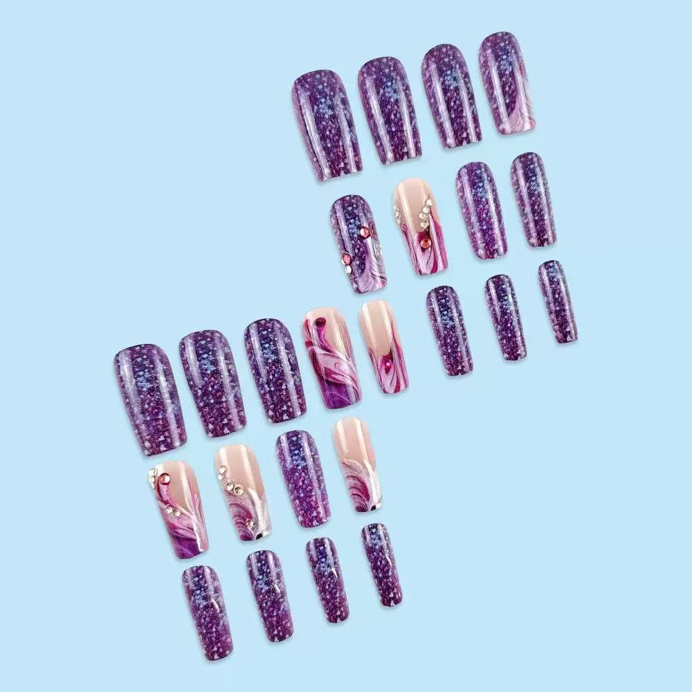 Acrylic nail set with luxurious color gradients and sparkling accents Bowlift