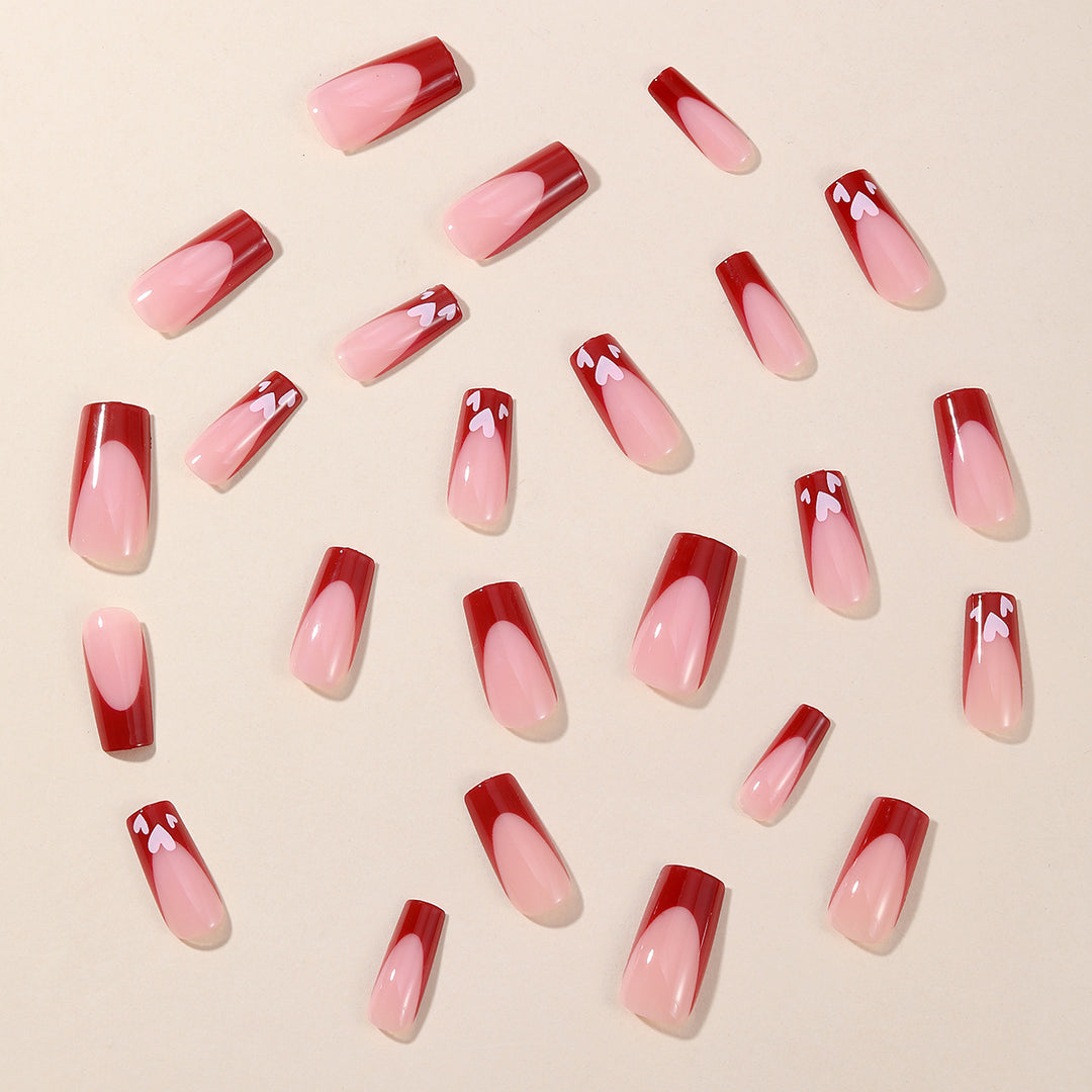 Heart-Patterned Acrylic Nail Art Extensions Bowlift