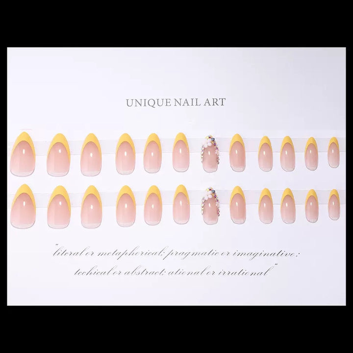 Artificial nail set with elegant French design and 3D flower decorations Bowlift