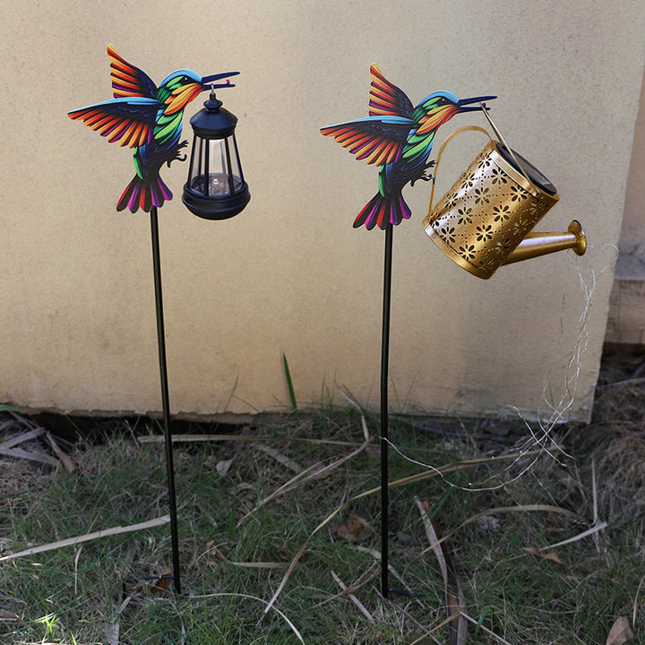 Decorative Hummingbird Solar Garden Stake With Hanging Lantern Bowlift