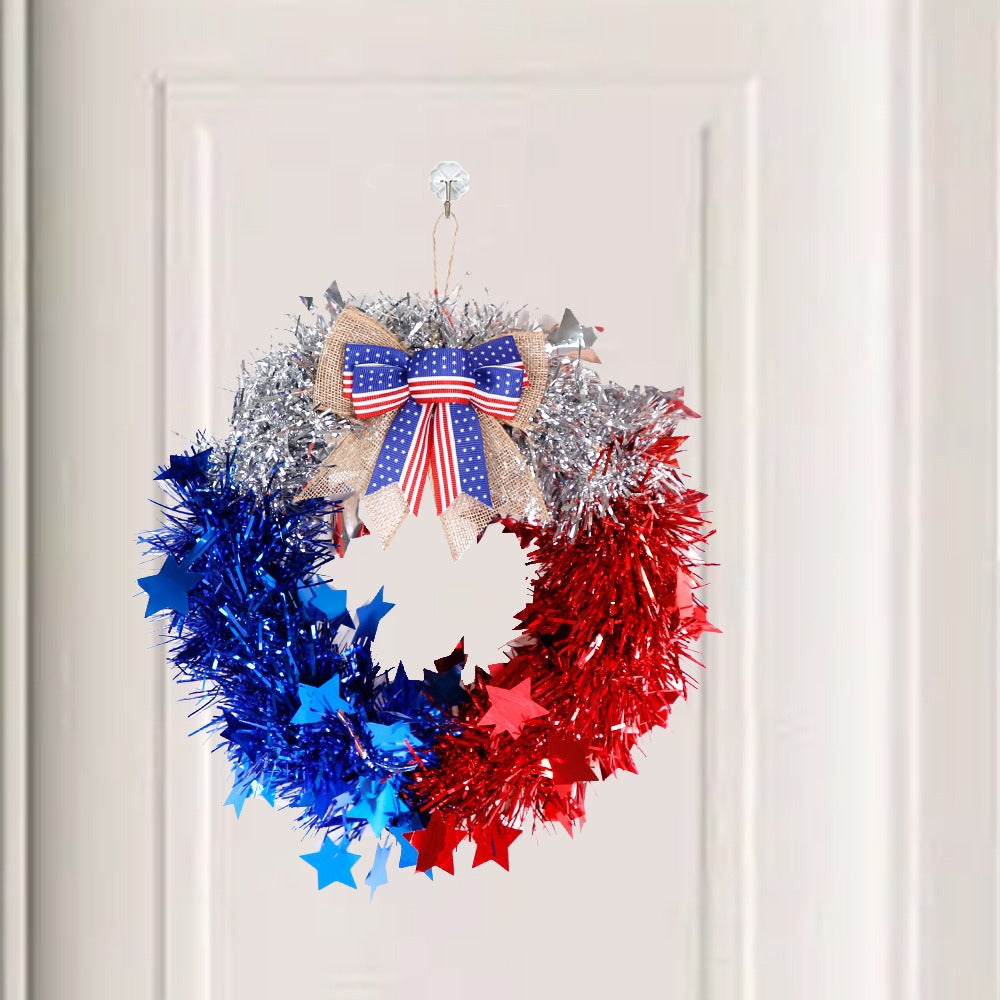 Unisex nan festive tinsel-glitter wreath with star appliqué and jute ribbon bow Bowlift