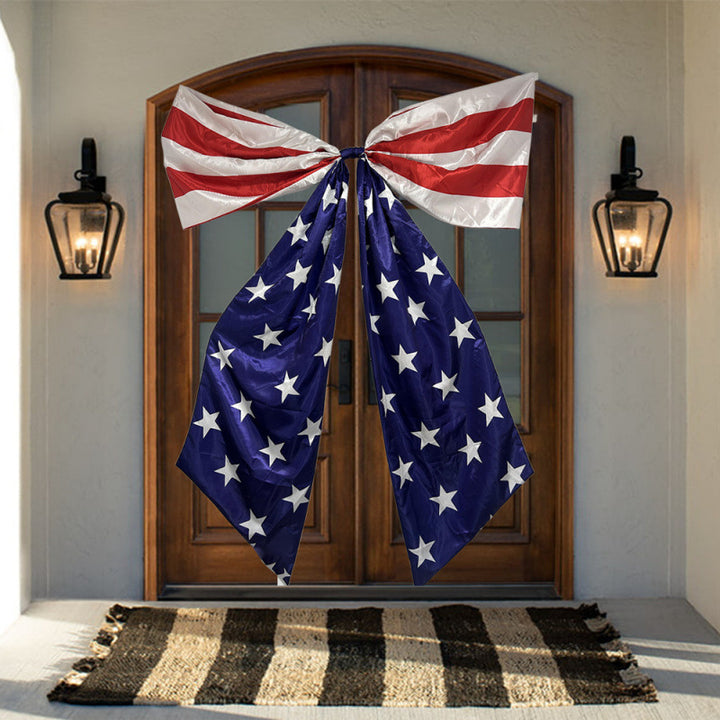 Unisex nan large decorative bow made of polyester with extra long ribbons and star pattern for door and wall decoration Bowlift