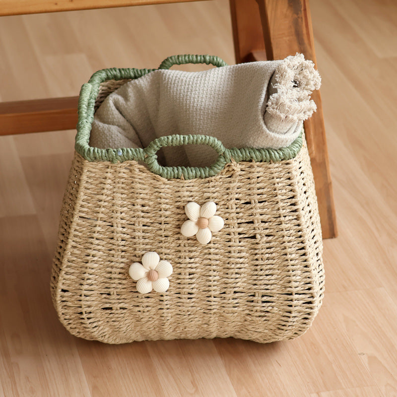 Handcrafted basket with flower appliqué Bowlift
