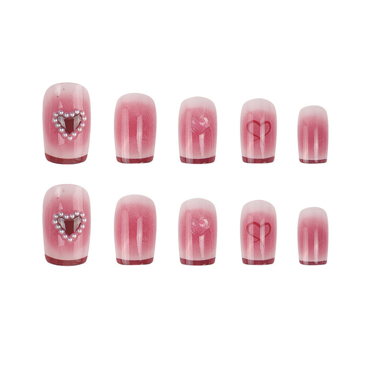 Elegant Heart-Embellished Press-On Nails Bowlift