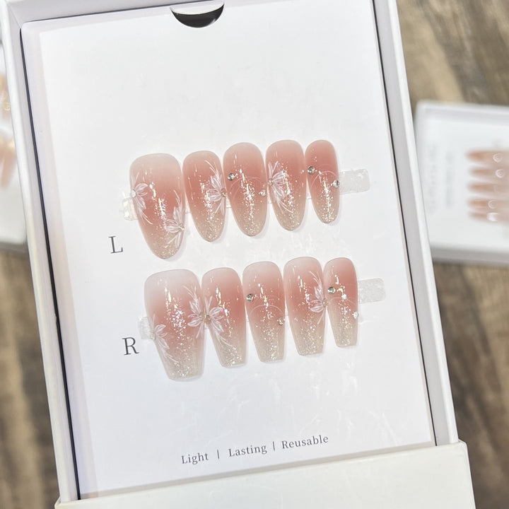 Elegant Floral-Inspired Press-On Nail Set Bowlift