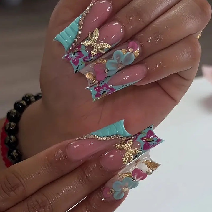 Artistic Decorative Floral Press-On Nail Extensions Bowlift